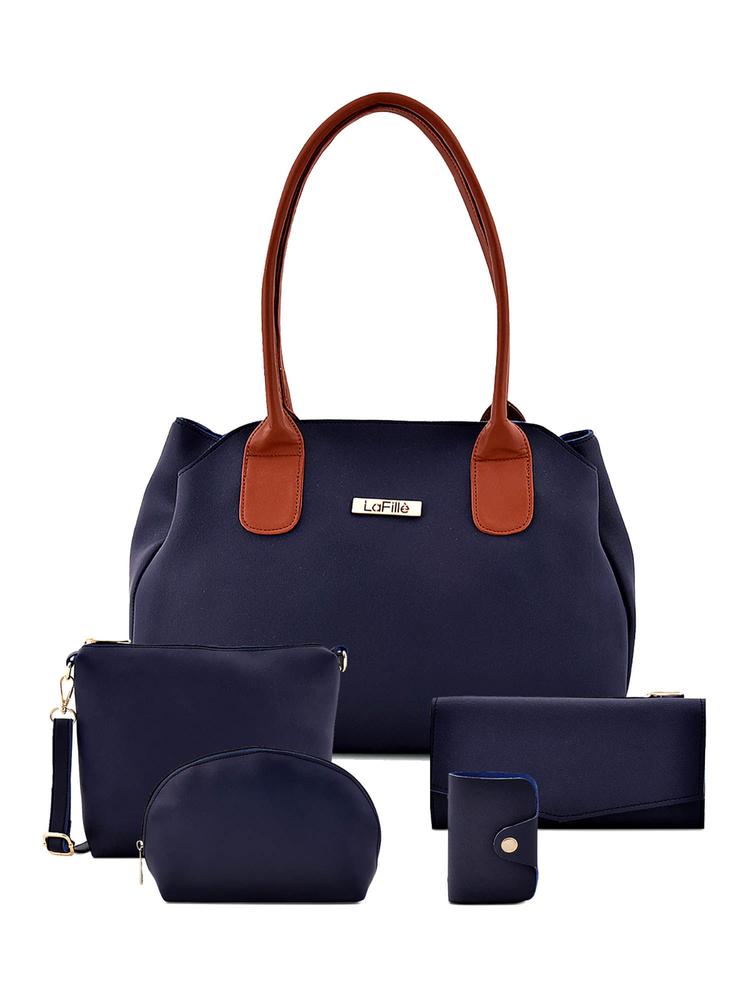 Navy Blue Women Handbag (Set of 5)