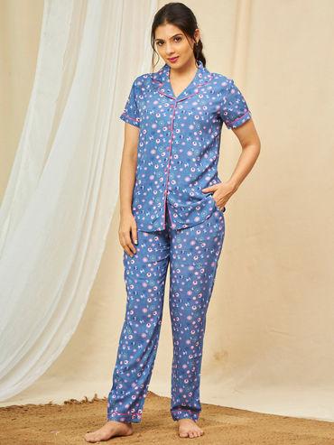 for Women Rayon Blue hirt - Pyjama - WPC287 - Blue