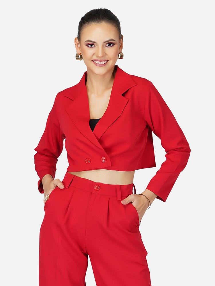 Red Full Sleeve Crop Blazer for Women