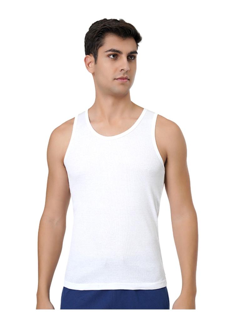 Mens Solid Cotton Vests White