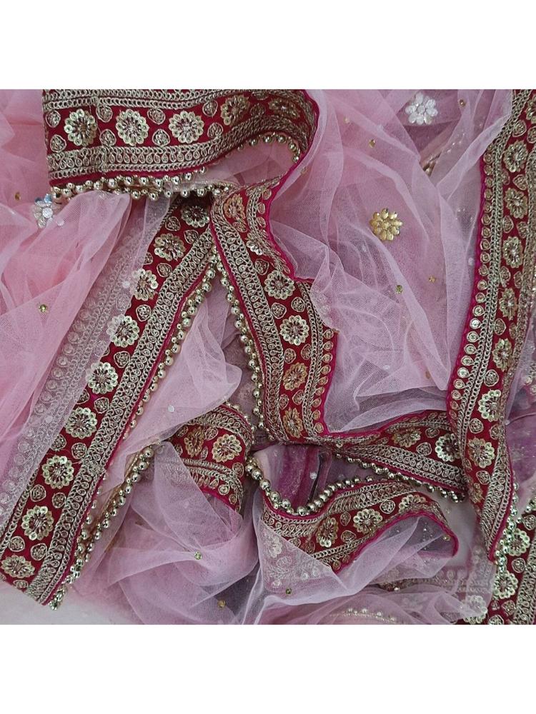 Bridal Orchid Pink Magenta Stone Net Dupatta