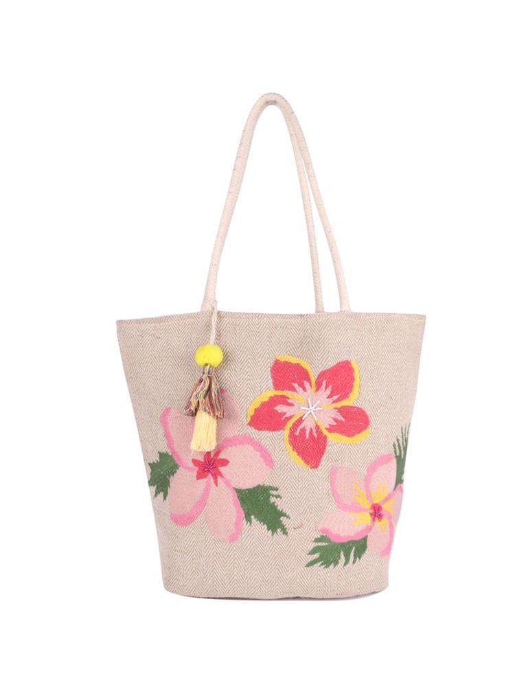 Floral Embroidered Cotton Jute Bag