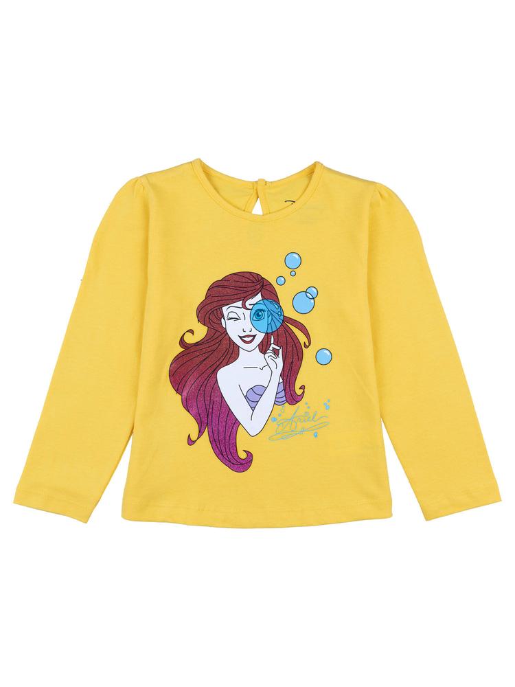 Girls Mermaid Glitter Print Full Sleeve Yellow Cotton T-shirt