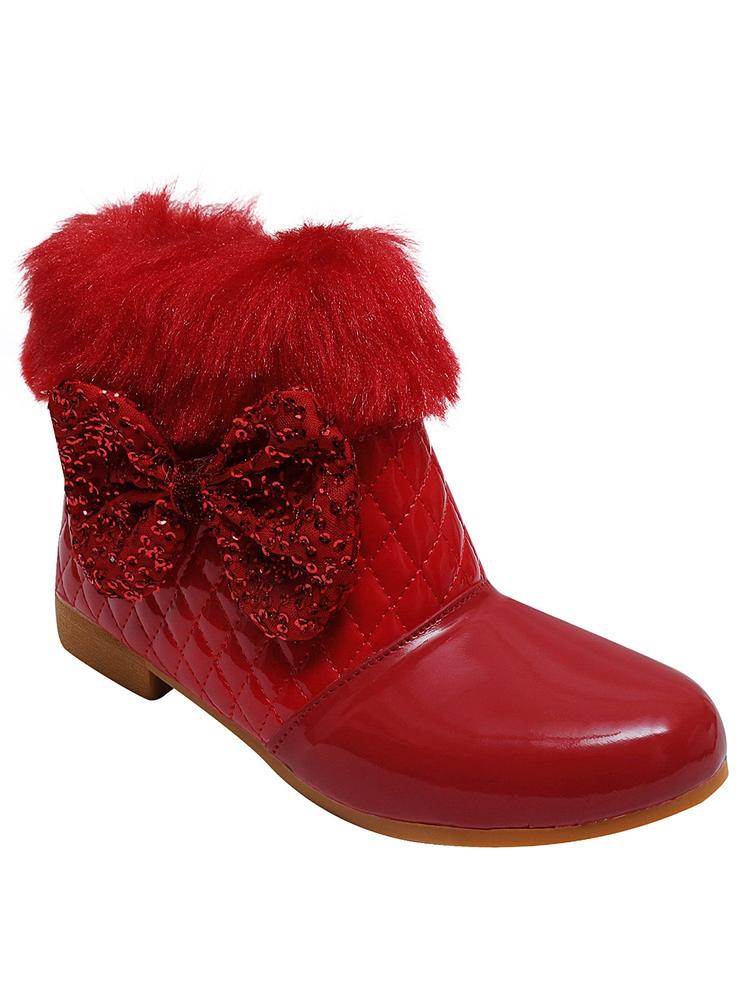 Winter Red Boots for Girls with Bow Applique