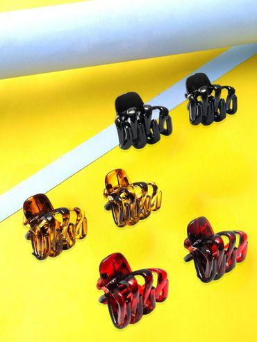 Combo of 6 Black- Brown and Maroon Small Mini Hair Claw Hair Clips