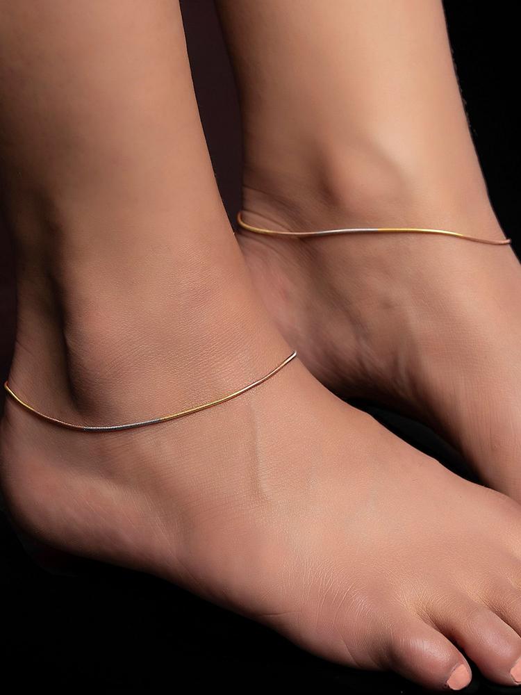 Minimal Chain Dual Tone 925 Sterling Silver Anklet - Pair