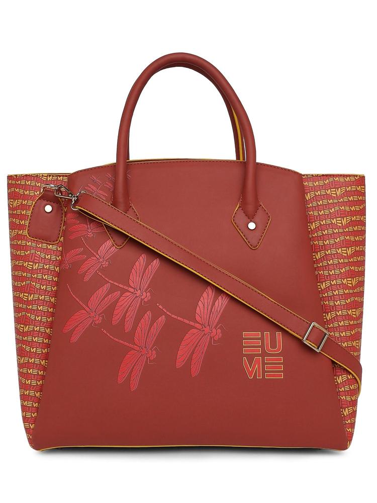 Spread Wing Women Handbag Vegan Leather Dragonfly UV Printed Tote Hot Sauce Red