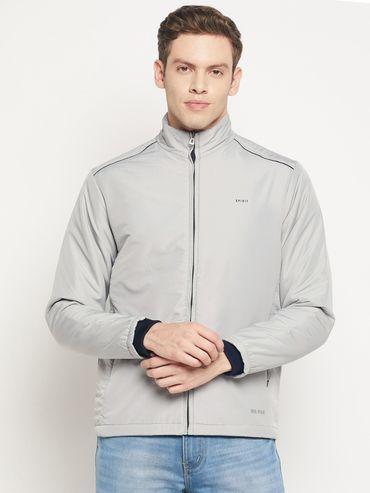 Mens Light Grey Solid Full Sleeve Jacket