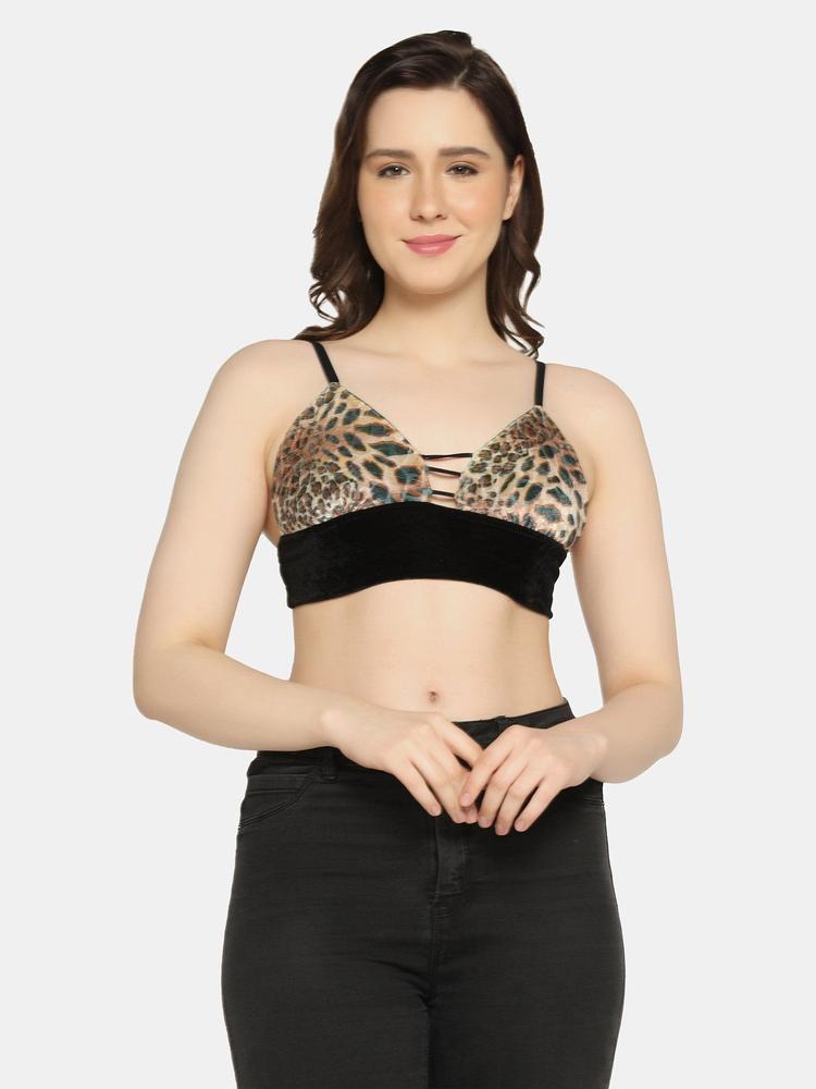 Soft Triangle Cup Printed Bralette - Beige
