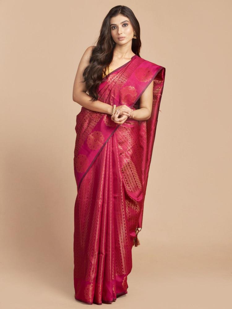 Rani Pink Kubera Pattu Silk Saree with Unstitched Blouse