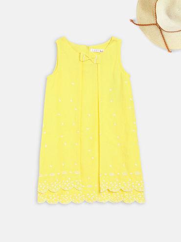 Yellow Printed Round Neck Dress