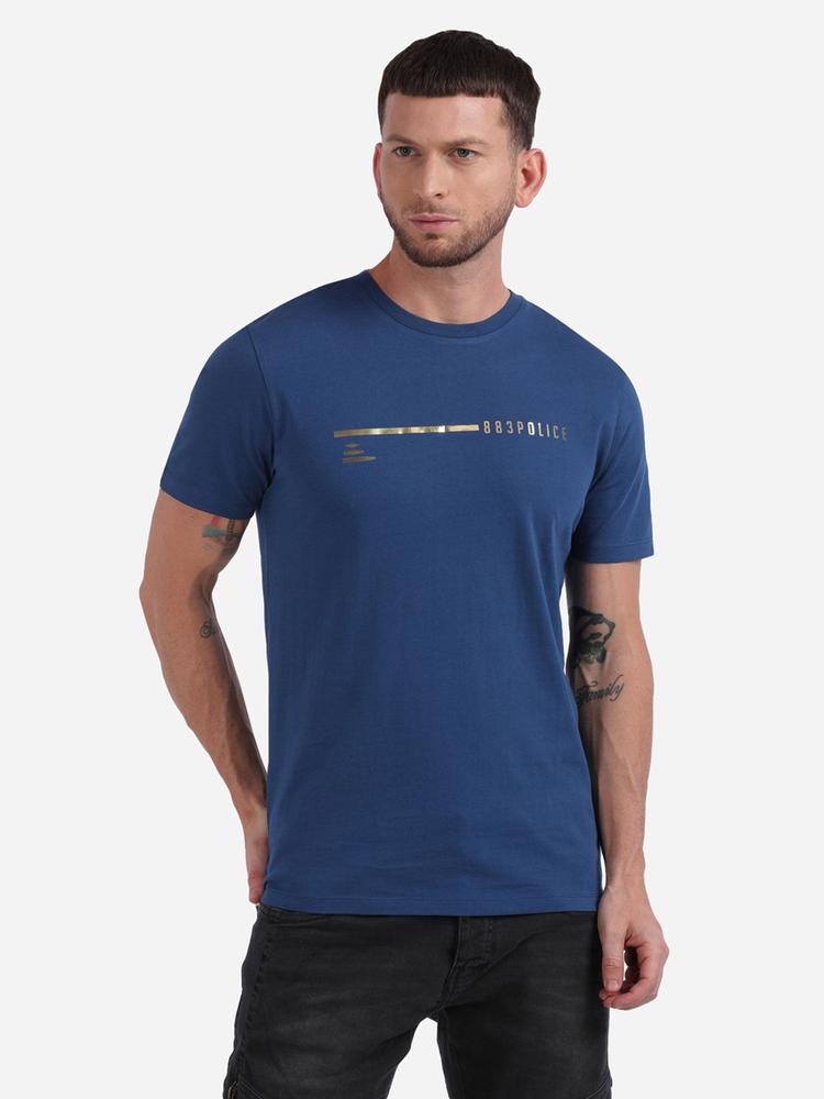 Mens Printed Round Neck Navy Blue T-Shirt