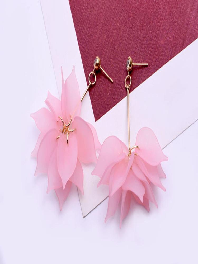 Pink Floral In Gold Tone Fashion Drop Earrings