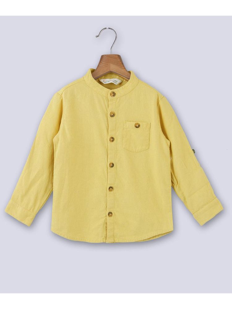 Boys Mandarin Collar Cotton Solid Full Sleeve Roll-up Shirt