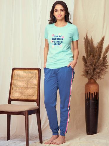 for Women Knit Cotton Green T-hirt - Pyjama - PC913 - Multi-Color