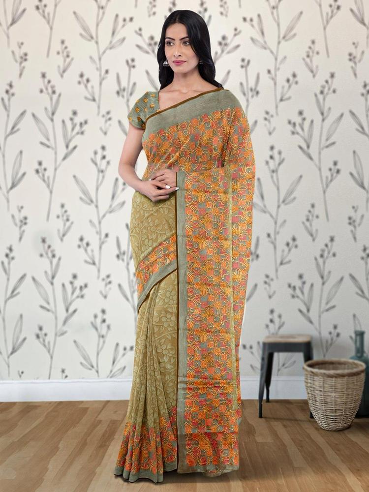 Light Brown Silk Blend Brasso Saree with Unstitched Blouse