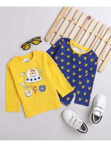 Navy & Yellow Boys Full Sleeves T-Shirts (Pack of 2)
