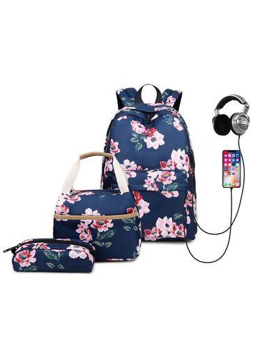 Floral Bunch 3 Pcs Matching Backpack with Lunch Bag & Stationery Pouch