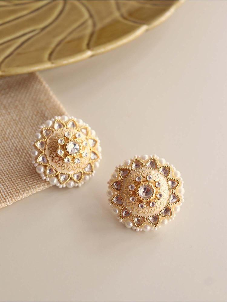Meira Enameled and Kundan Studs Embellished with Pearls
