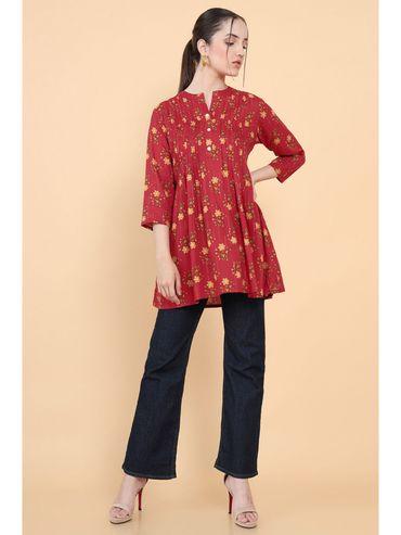 Women Red Rayon Printed Tunic
