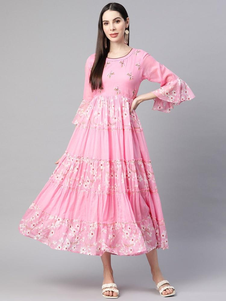 Pink Cotton Fabric Printed Dress
