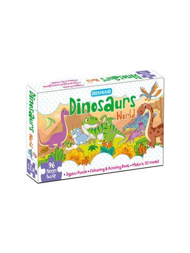 Dinosaurs World Jigsaw Puzzle for Kids – 96 Pcs with Colouring & Activity Book & 3D Model