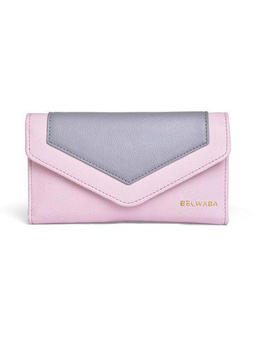 Faux Leather Baby Pink Grey Womens Wallet