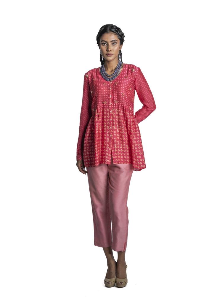 Pink Chanderi Printed Tunic (Set of 2)