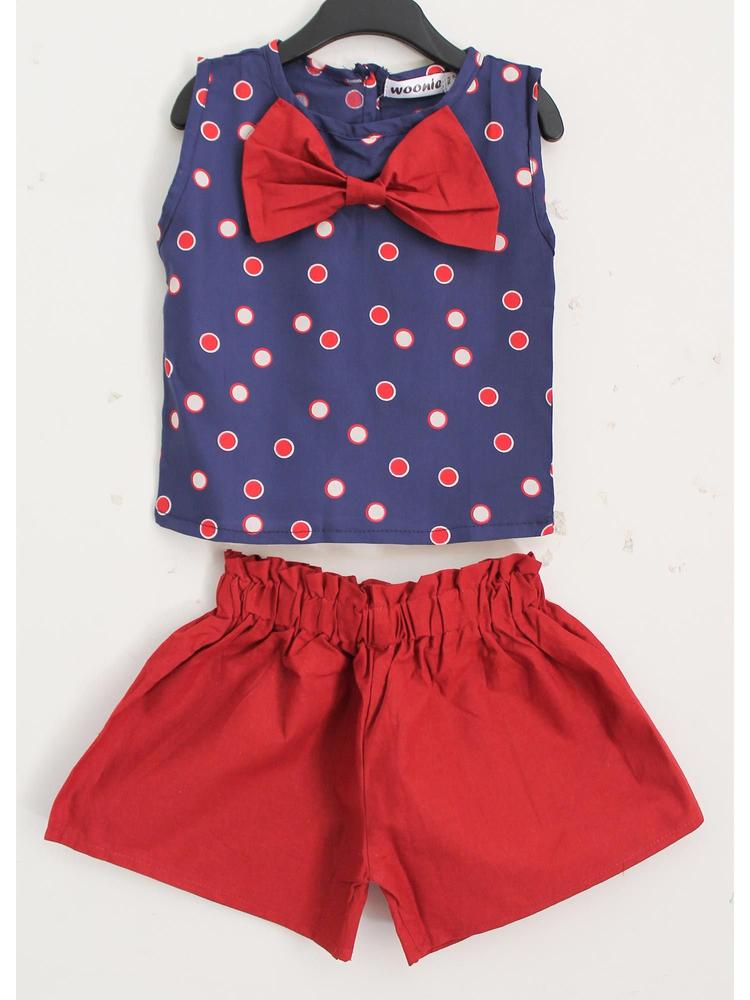 Blue and Red Bow Set for Girls