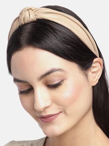 Beige Synthetic Leather Knot Hairband