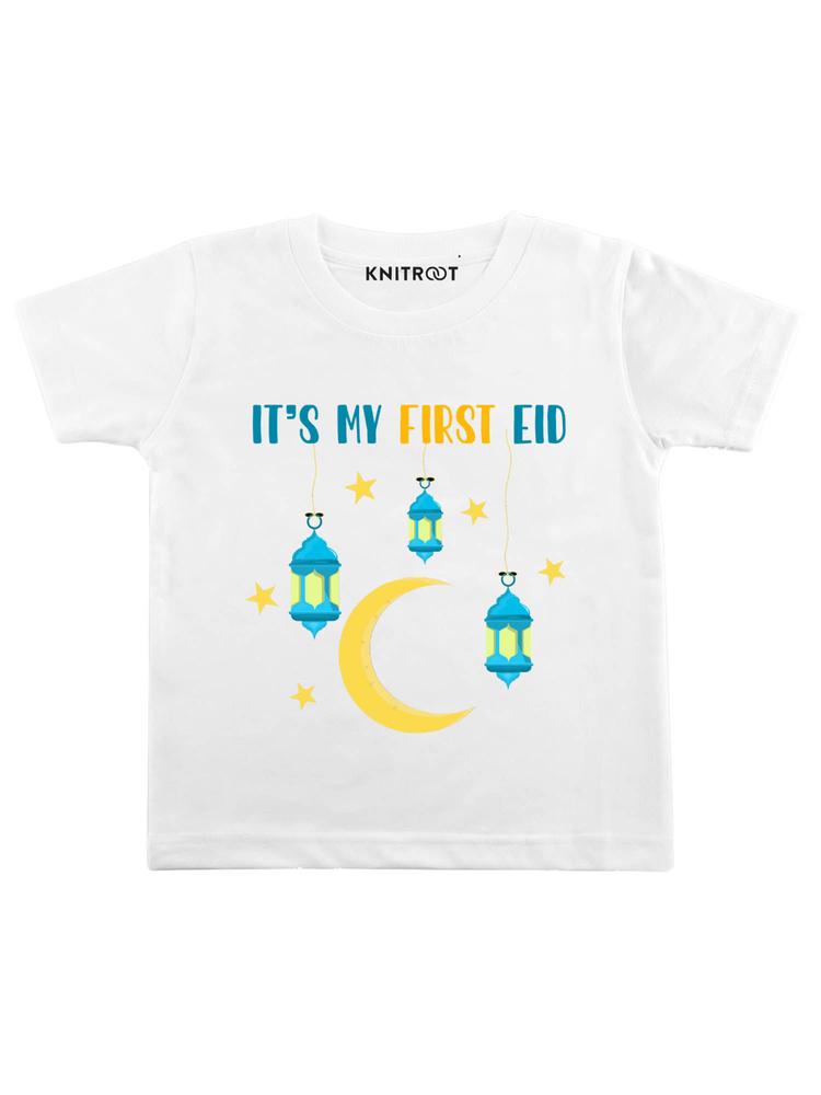 White Its My First Eid Print T-Shirt