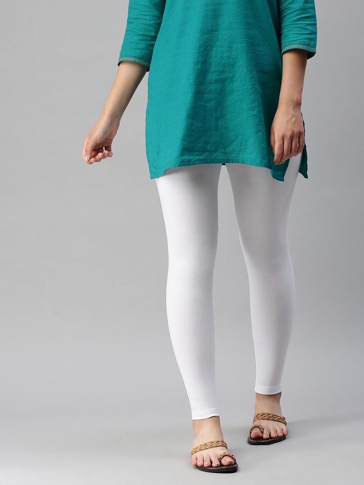Ladies Ankle Length Leggings Solid Cotton White
