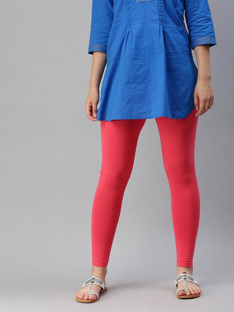 Ladies Ankle Length Leggings Solid Cotton Coral