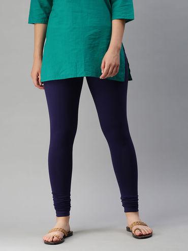 Ladies Ankle Length Leggings Solid Cotton Navy Blue