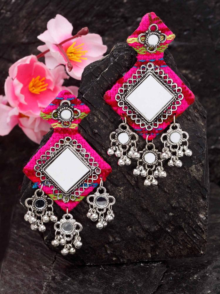 Handwoven Afghan Design Mirror Studded Antique Oxidised Tasselled Handcrafted Earrings
