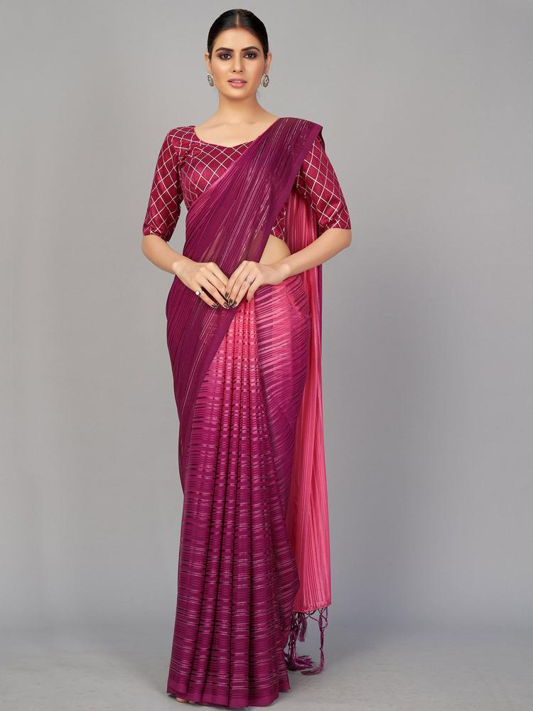 Wine and Pink Zarna Silk Saree with Unstitched Blouse
