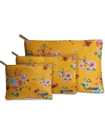 Mustard Floral Stash Pouch Set of 3