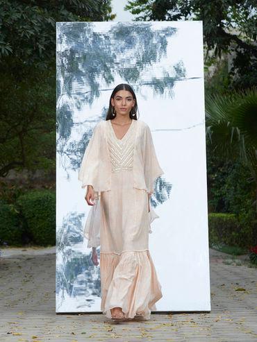 Embroidered And Printed Frill Kaftan