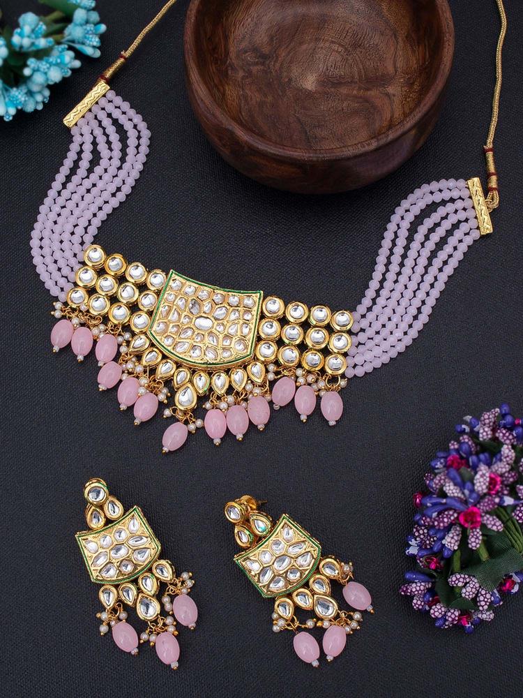 Ritzy Kundan Gold Plated Choker Necklace Set for Women (NS100448)
