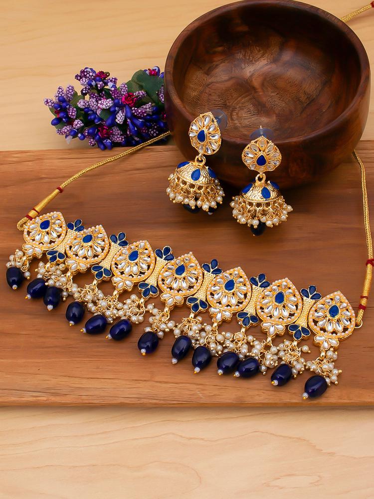 Lavish Gold Plated Choker Necklace Set For Woman (NS100462)