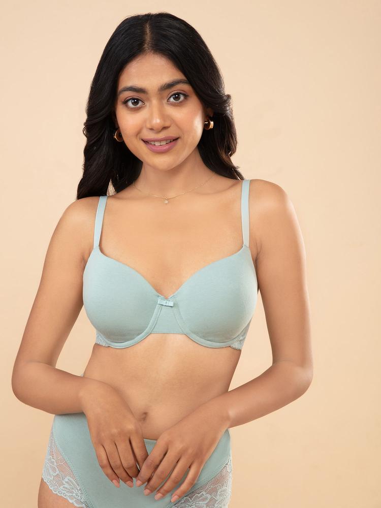 Breathe Lace Padded Wired T-Shirt Bra-NYB166 Blue surf