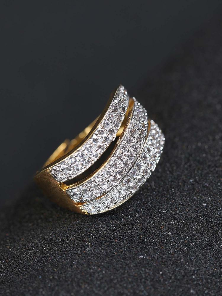 Gold Plated AD Studded Handcrafted Adjustable Ring