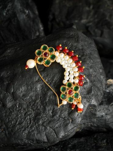 Pearl Gold Plated Marathi Nose Pin