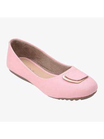 Solid Pink Round-Toe With Metal Accent Ballerinas