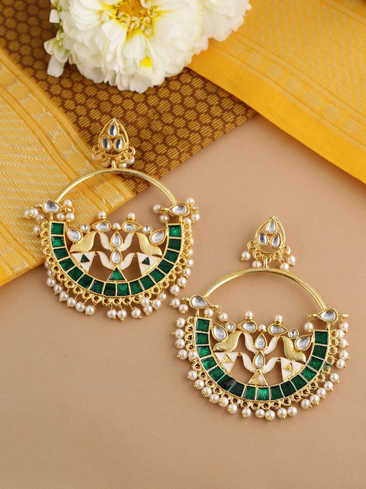 Green Gold Traditional Kundan Enamel Earring