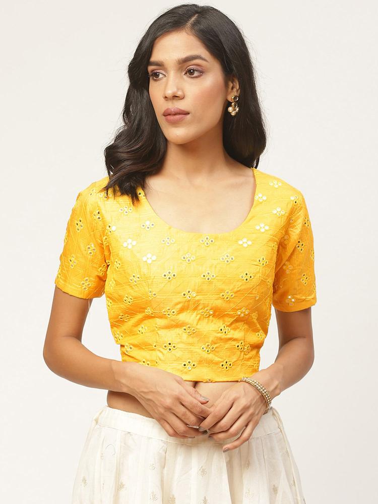 Yellow Raw Silk Stitched Blouse