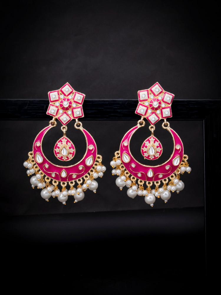 Astonish Pearl Gold Plated Meenakari Chandelier Earring Set for Women (SKR85516)