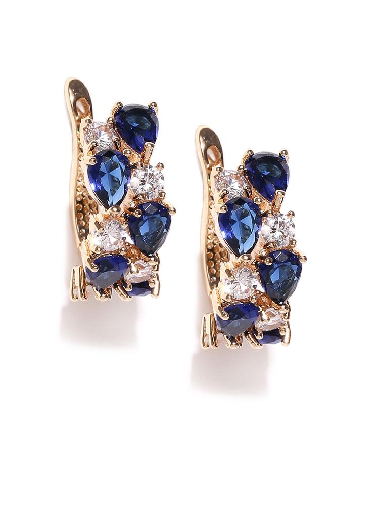 Navy Blue Gold Plated CZ Stone Studded Handcrafted Hoop Earrings