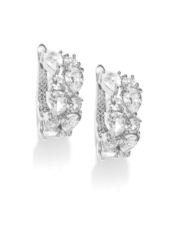 18K Platinum Plated CZ Stone Studded Handcrafted Hoop Earrings