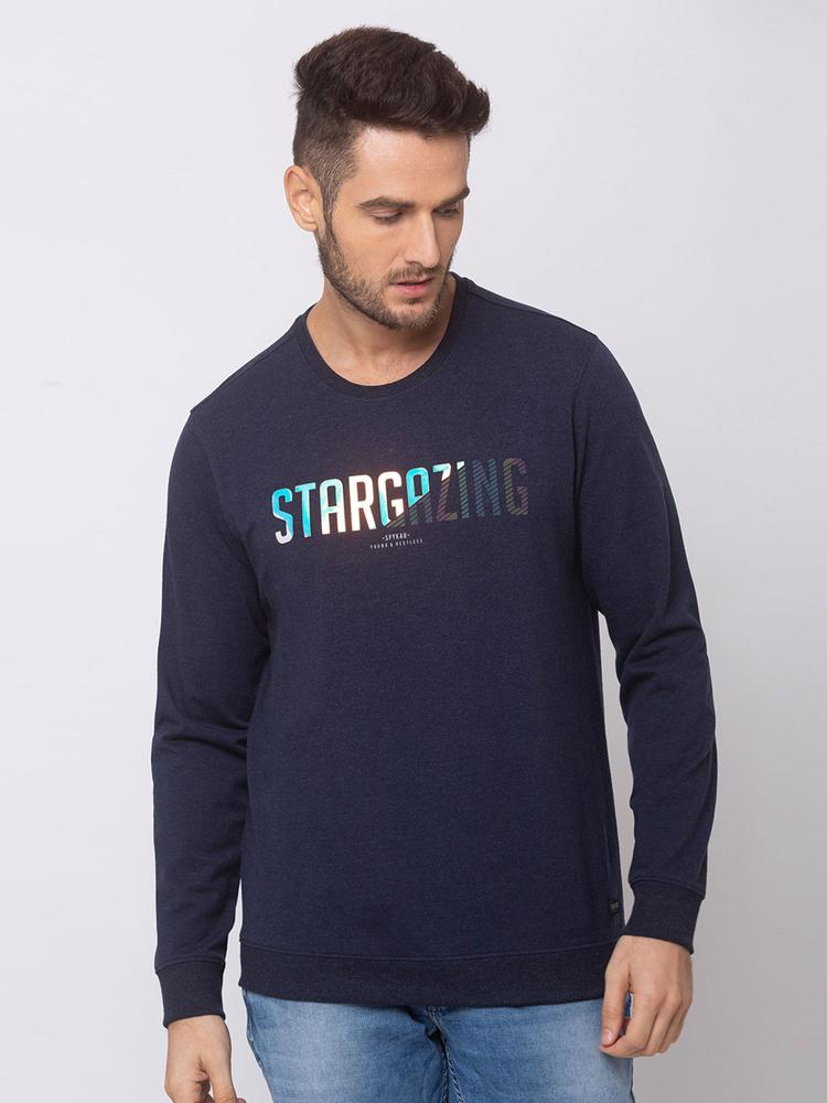 Navy Blue Blended Slim Fit Sweatshirt